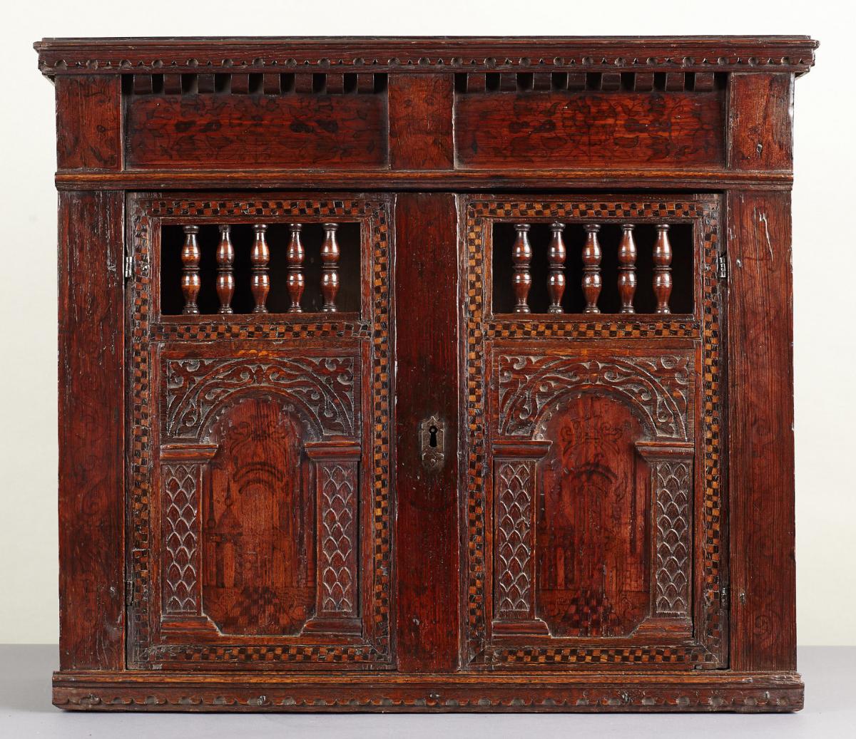 Elizabethan Painted Wall / Glass Cupboard