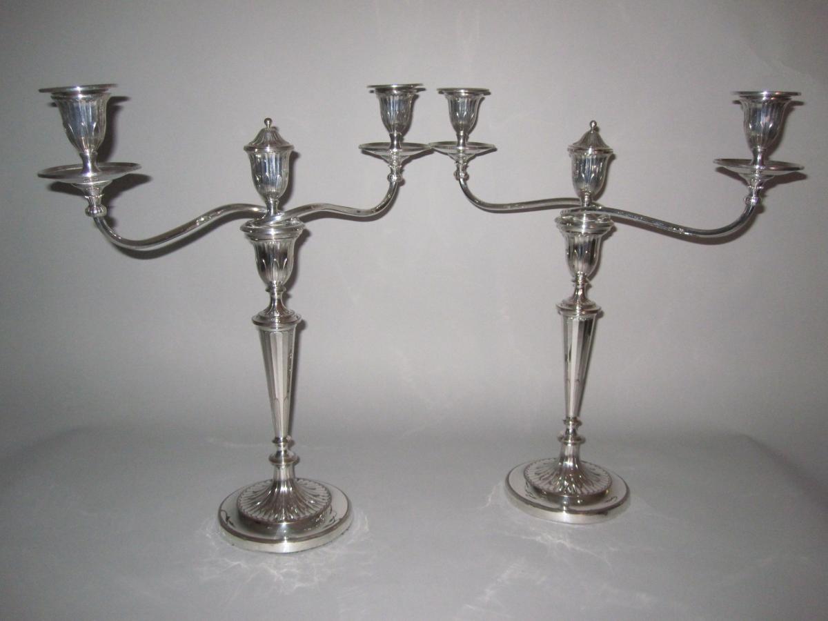 PAIR 18TH CENTURY OLD SHEFFIELD PLATE CANDELABRA. CIRCA 1780.