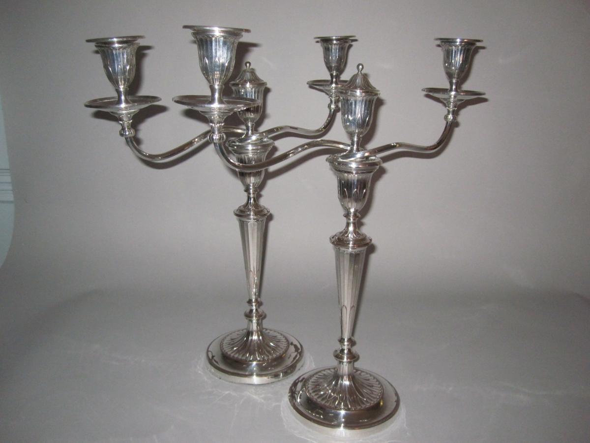 PAIR 18TH CENTURY OLD SHEFFIELD PLATE CANDELABRA. CIRCA 1780.