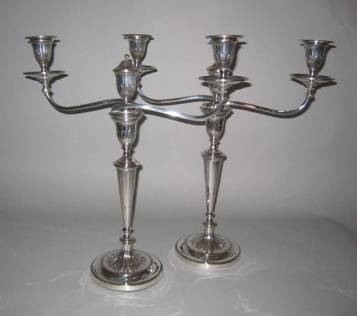 PAIR 18TH CENTURY OLD SHEFFIELD PLATE CANDELABRA. CIRCA 1780.