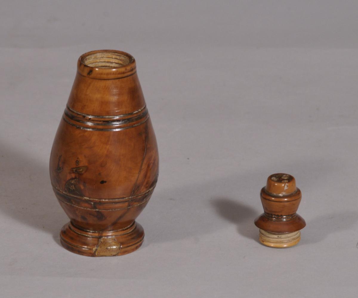 S/3266 Antique Treen Georgian Conical Fruitwood Salt, Pepper or Spice Shaker