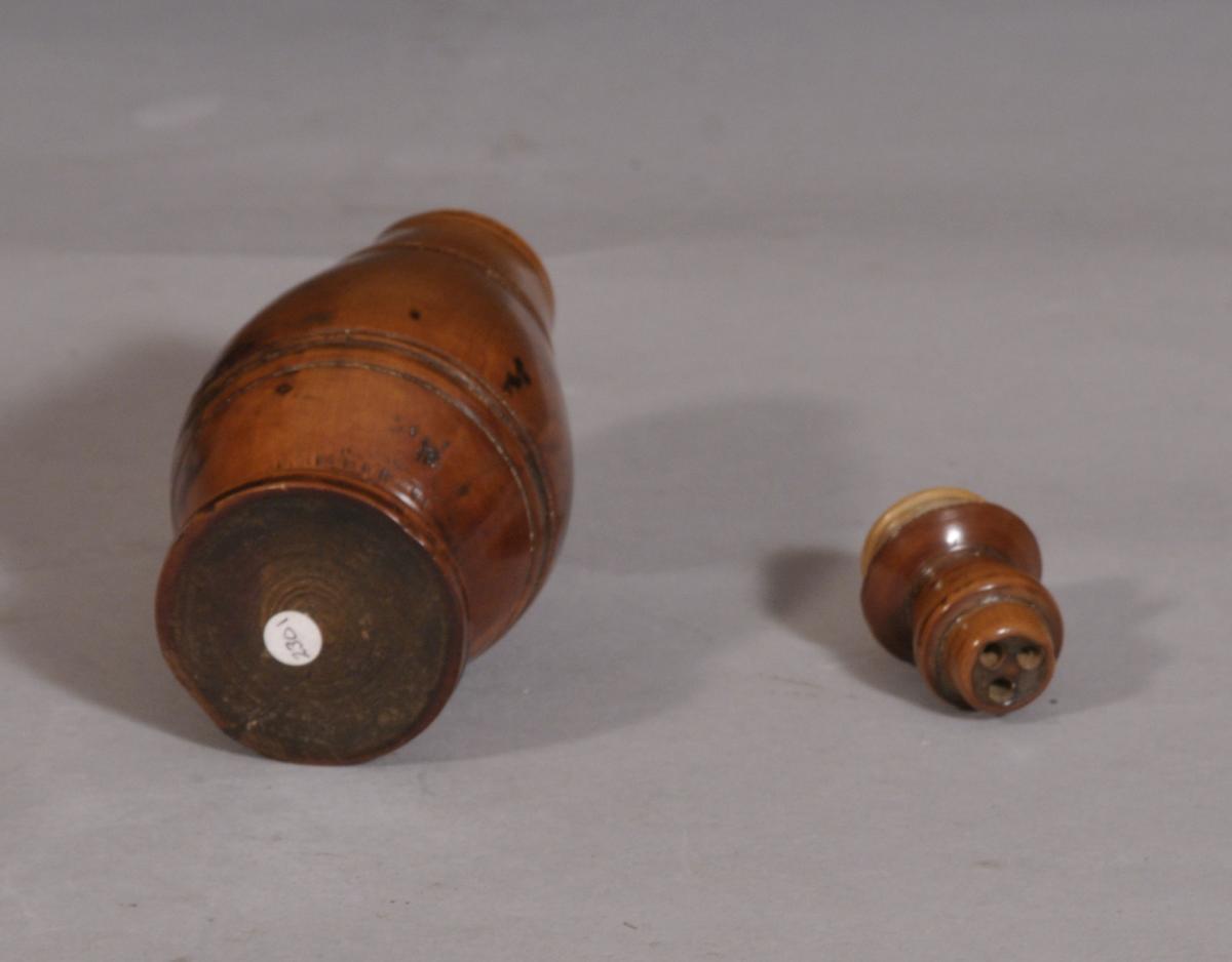S/3266 Antique Treen Georgian Conical Fruitwood Salt, Pepper or Spice Shaker