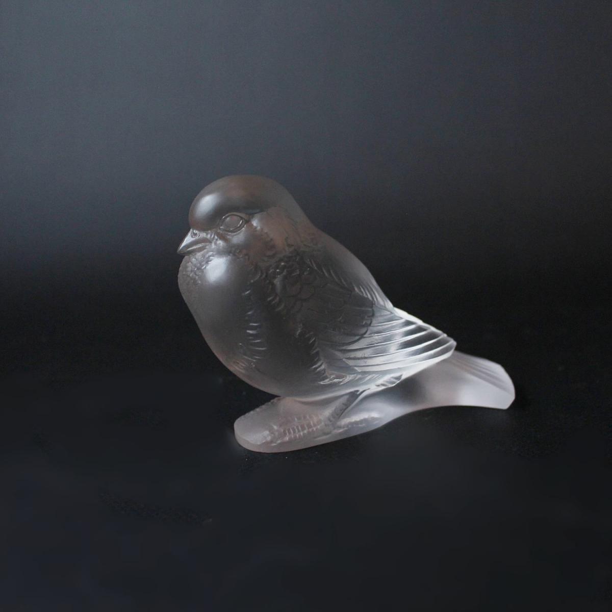 Moineau Fier Lalique Glass Bird Paperweight