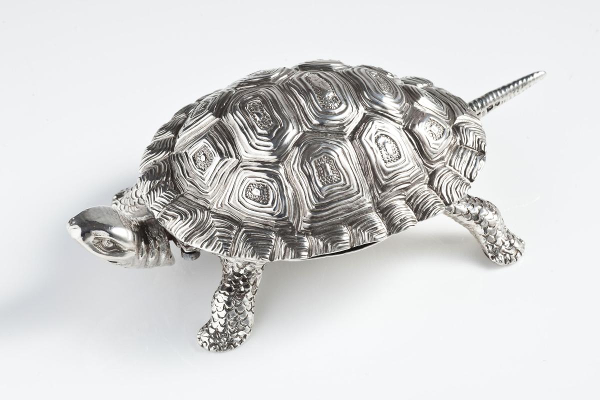 A Novelty Tortoise Silver Bell by Jospeh Braham, 1897
