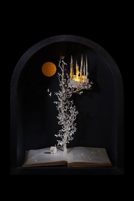 The Beanstalk 2018 380 w x 463 h x 271 d mm book cut sculpture in arched box, with lights Su Blackwell