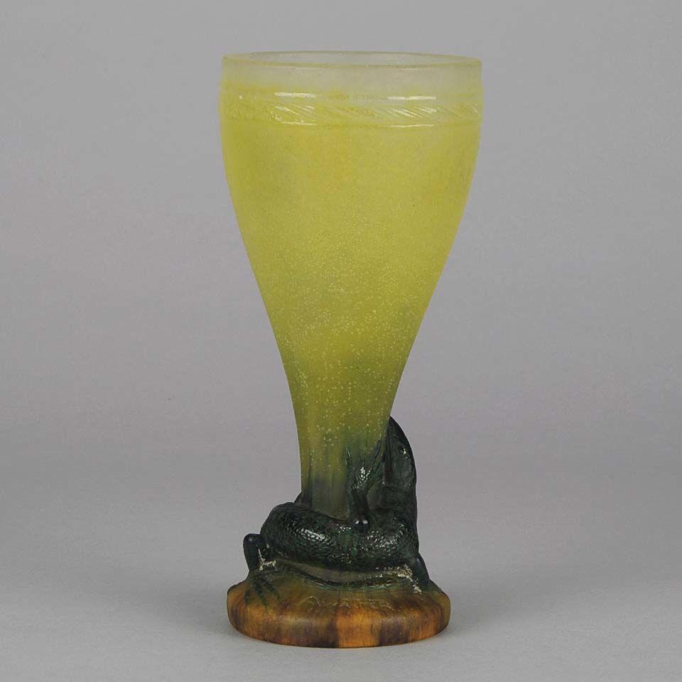 Early 20th Century Pate-de-Verre glass "Lizard Vase" by Amalric Walter