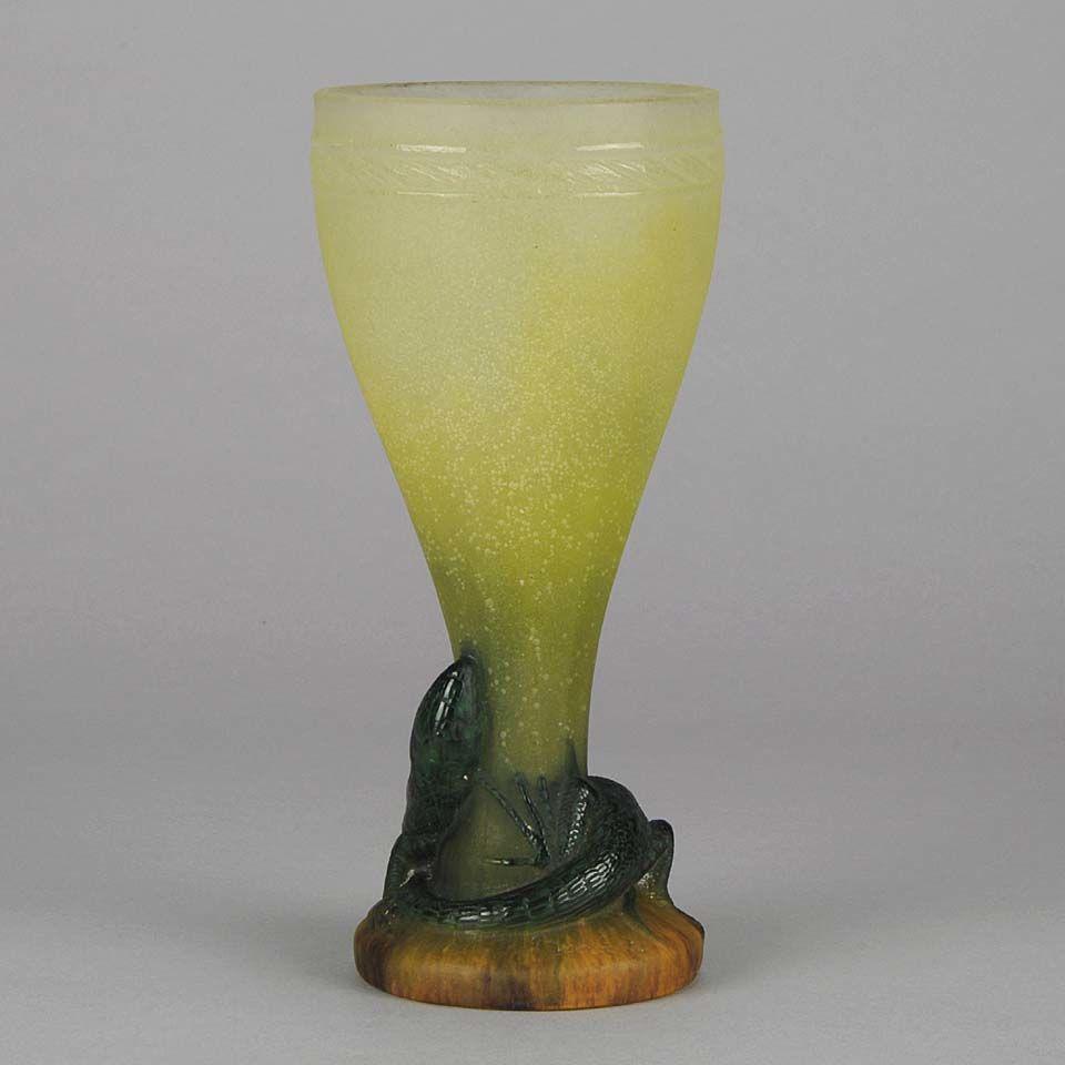Early 20th Century Pate-de-Verre glass "Lizard Vase" by Amalric Walter