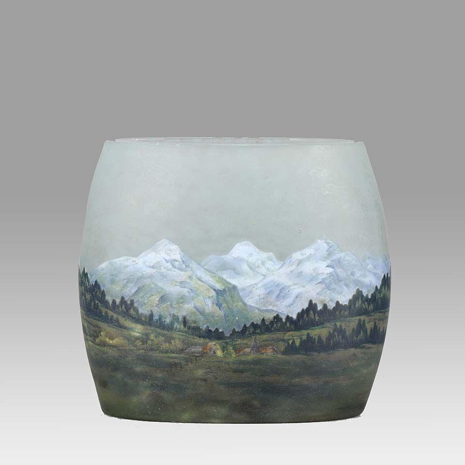 Art Nouveau Cameo Glass Vase "Alpine" by Daum Frères