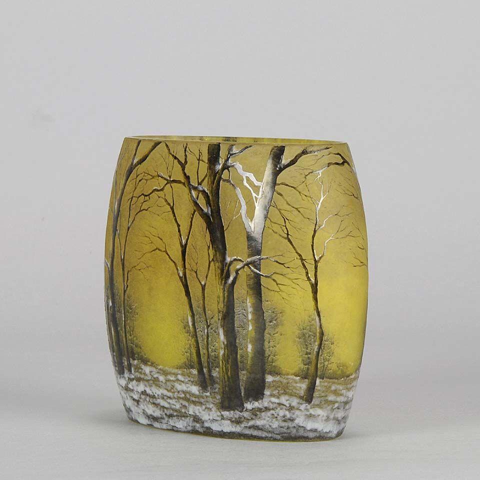 Art Nouveau Cameo Glass Vase "Winter Pillow" by Daum Frères