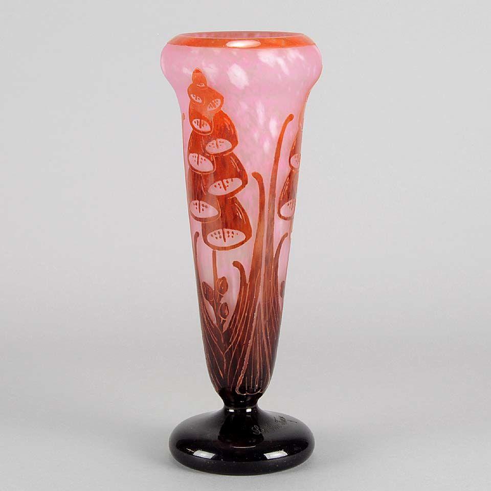French Art Deco Cameo Glass "Digitale" Vase by Le Verre Français