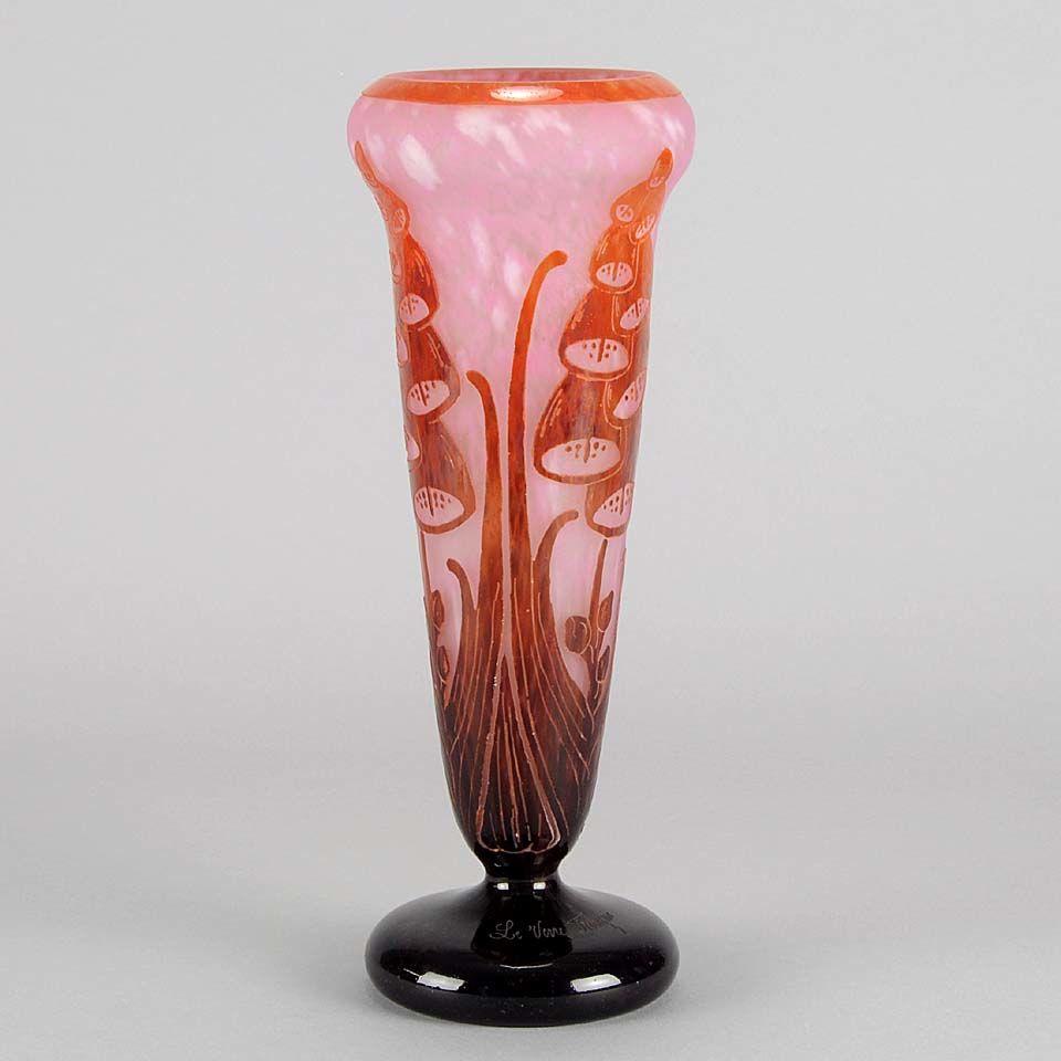 French Art Deco Cameo Glass "Digitale" Vase by Le Verre Français
