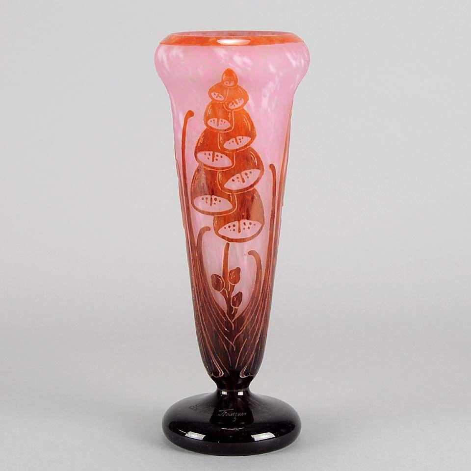 French Art Deco Cameo Glass "Digitale" Vase by Le Verre Français