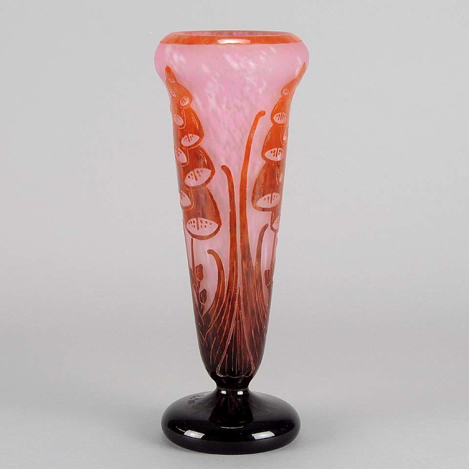 French Art Deco Cameo Glass "Digitale" Vase by Le Verre Français