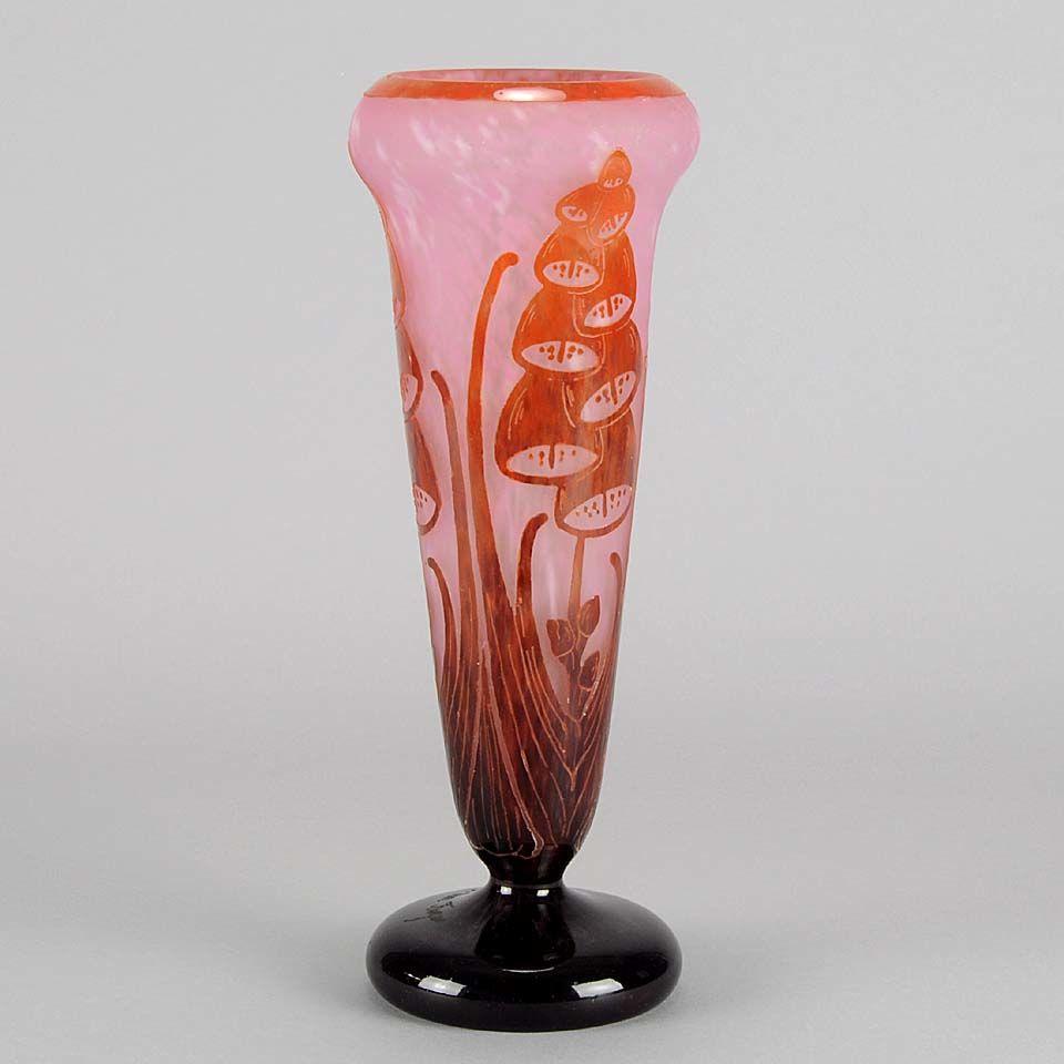 French Art Deco Cameo Glass "Digitale" Vase by Le Verre Français