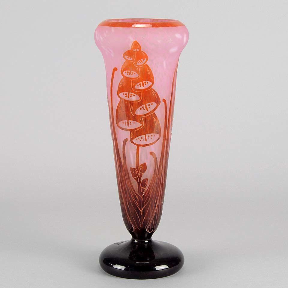 French Art Deco Cameo Glass "Digitale" Vase by Le Verre Français