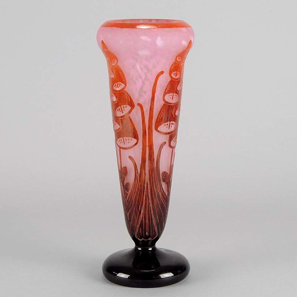 French Art Deco Cameo Glass "Digitale" Vase by Le Verre Français