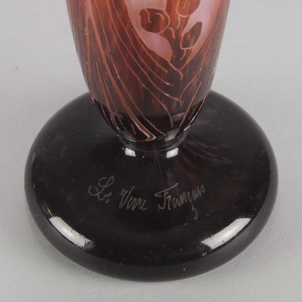 French Art Deco Cameo Glass "Digitale" Vase by Le Verre Français
