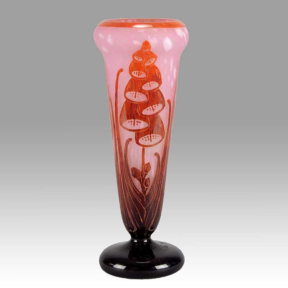 French Art Deco Cameo Glass "Digitale" Vase by Le Verre Français