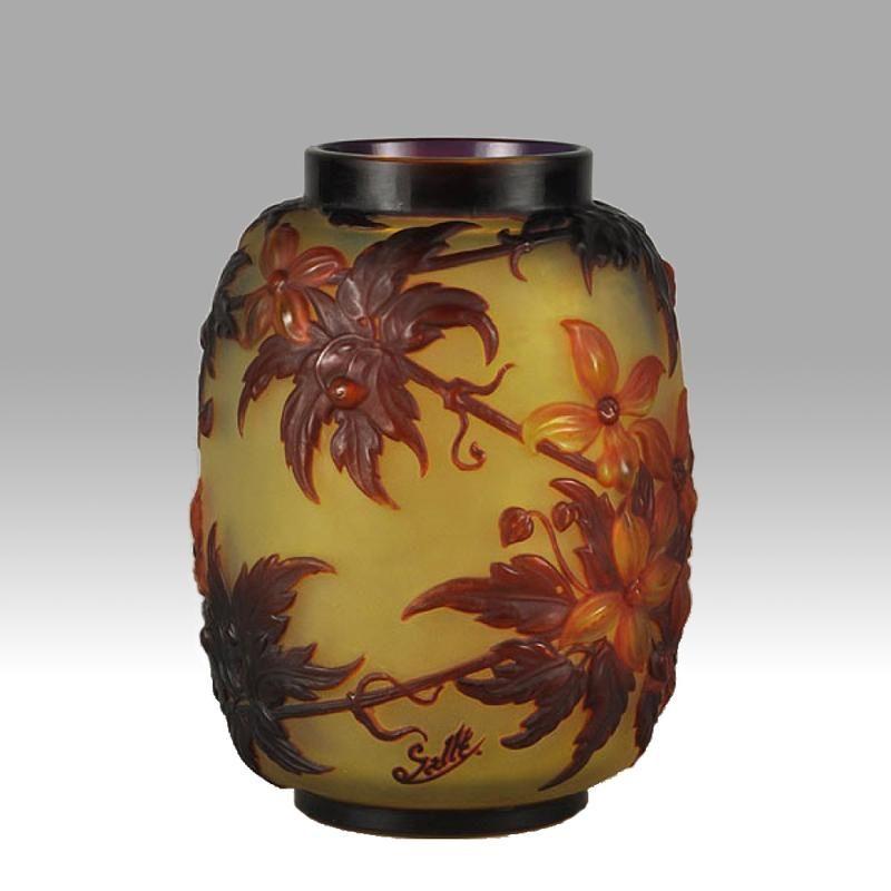 Art Nouveau French Soufflé Vase "Clematis" by Emile Gallé
