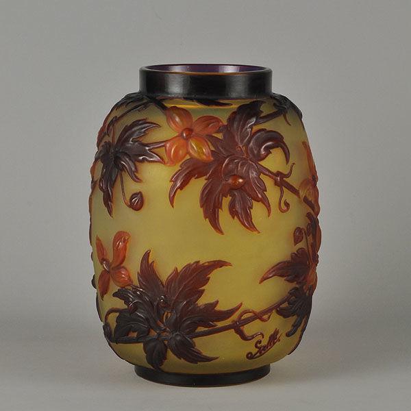 Art Nouveau French Soufflé Vase "Clematis" by Emile Gallé