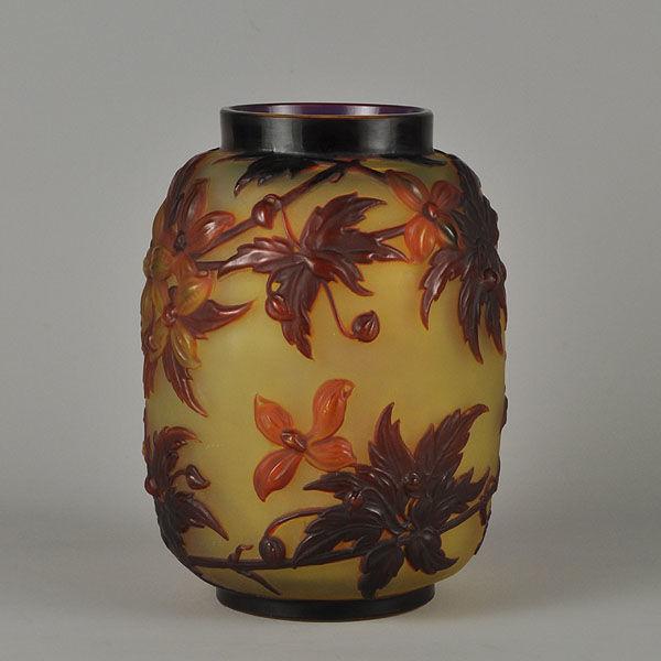 Art Nouveau French Soufflé Vase "Clematis" by Emile Gallé