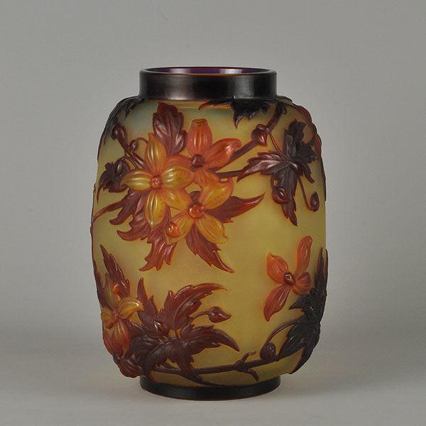 Art Nouveau French Soufflé Vase "Clematis" by Emile Gallé