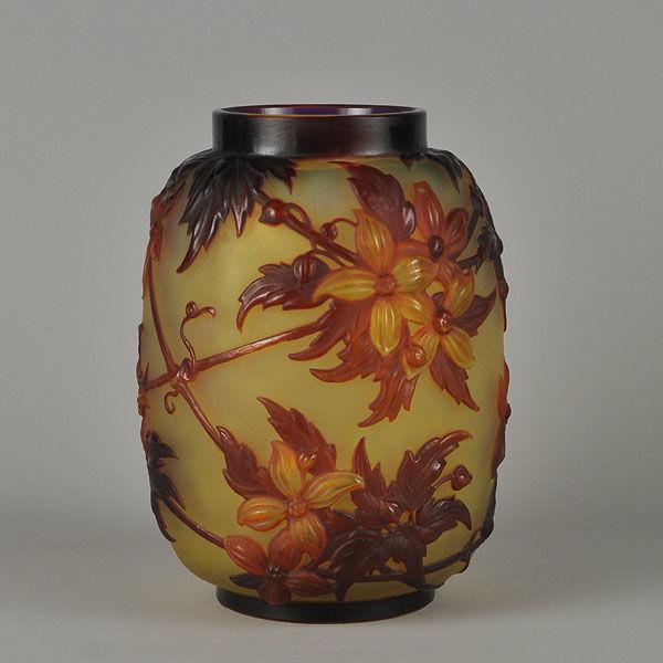 Art Nouveau French Soufflé Vase "Clematis" by Emile Gallé