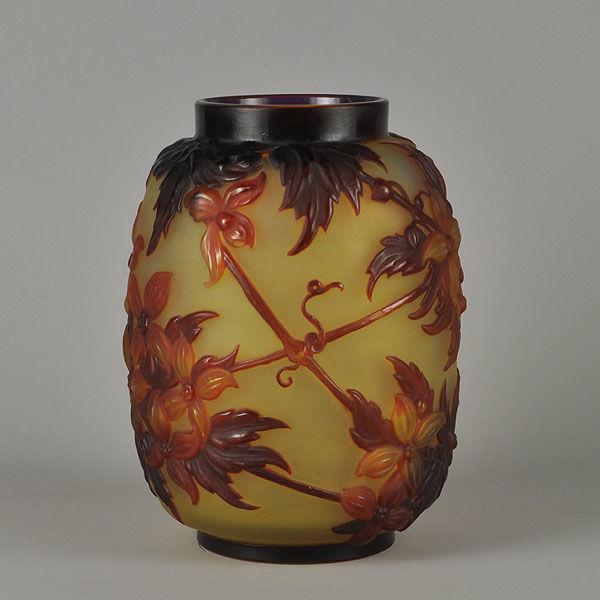 Art Nouveau French Soufflé Vase "Clematis" by Emile Gallé