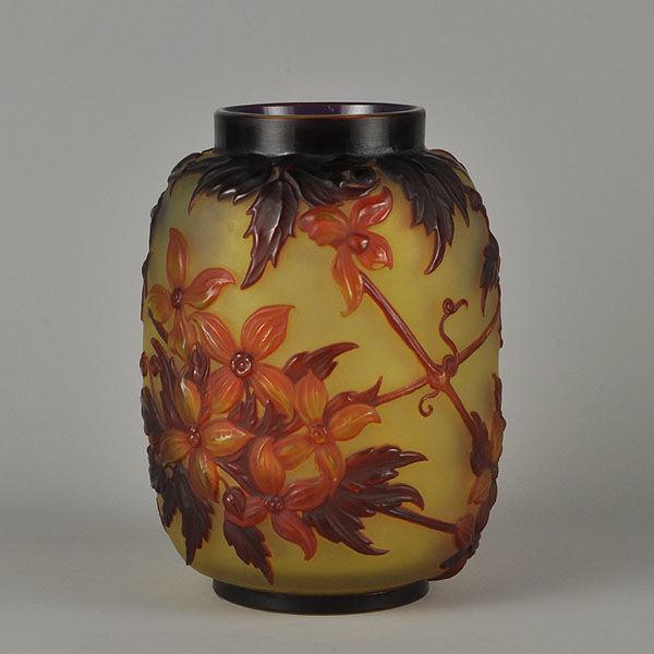 Art Nouveau French Soufflé Vase "Clematis" by Emile Gallé