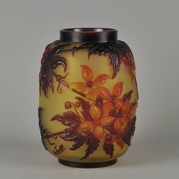 Art Nouveau French Soufflé Vase "Clematis" by Emile Gallé