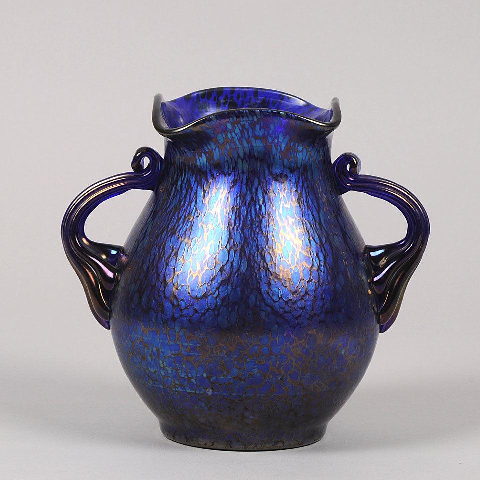 Art Nouveau Iridescent Glass " Blue Papillon" Vase by Johann Loetz