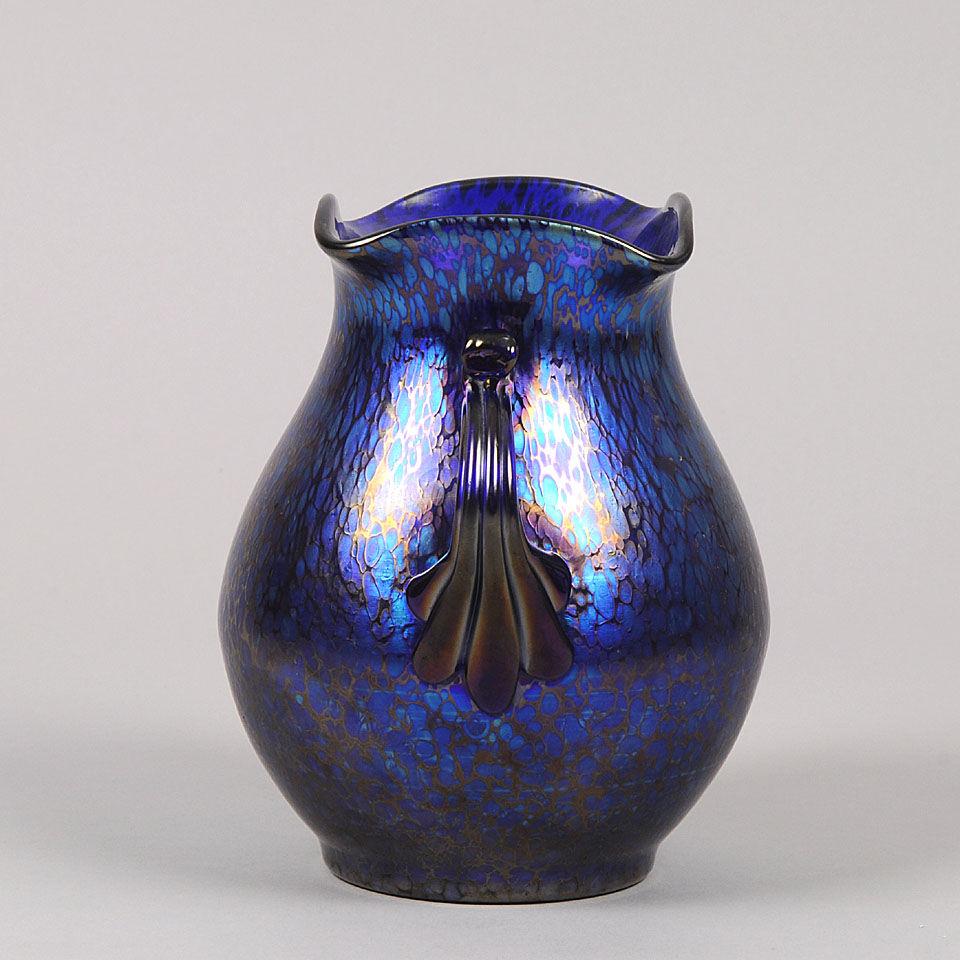 Art Nouveau Iridescent Glass " Blue Papillon" Vase by Johann Loetz