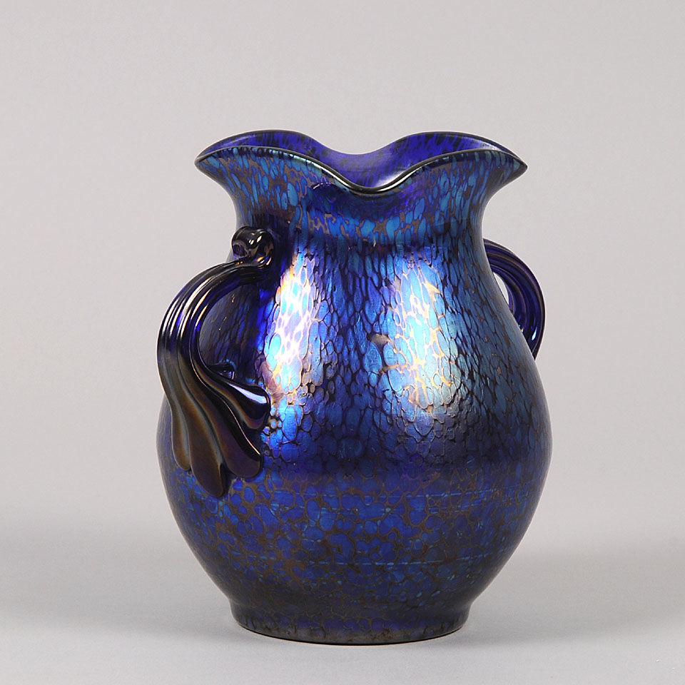 Art Nouveau Iridescent Glass " Blue Papillon" Vase by Johann Loetz