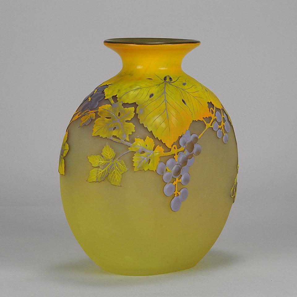 Art Nouveau French Soufflé Vase "Raisins" by Emile Gallé