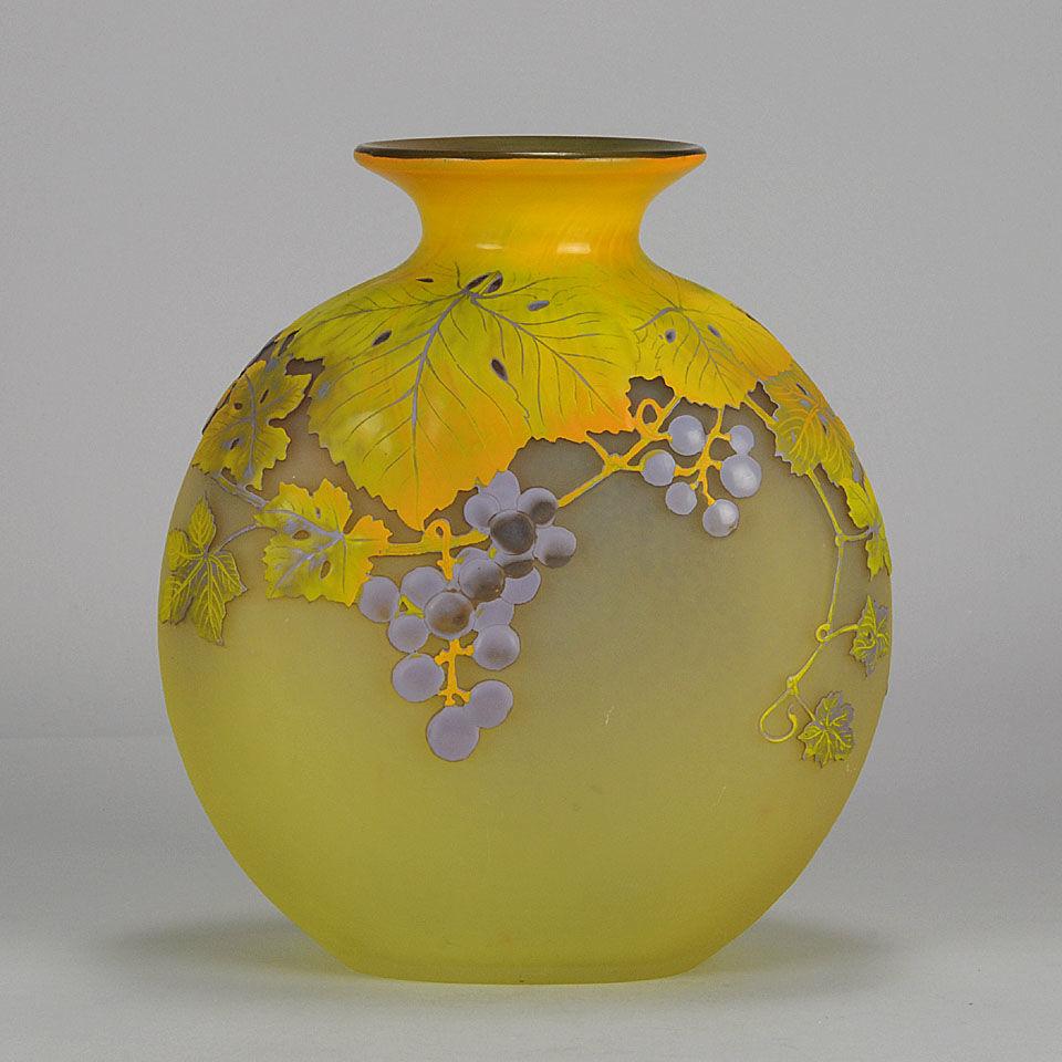 Art Nouveau French Soufflé Vase "Raisins" by Emile Gallé