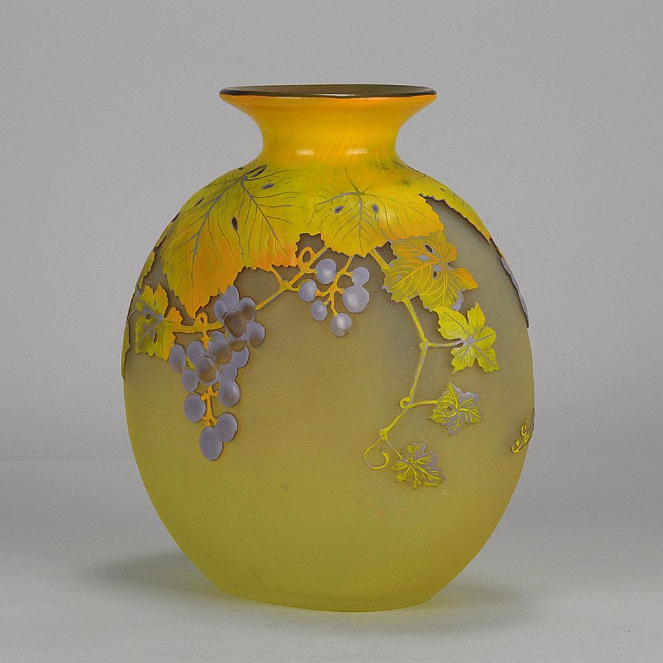 Art Nouveau French Soufflé Vase "Raisins" by Emile Gallé