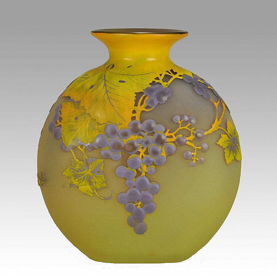 Art Nouveau French Soufflé Vase "Raisins" by Emile Gallé