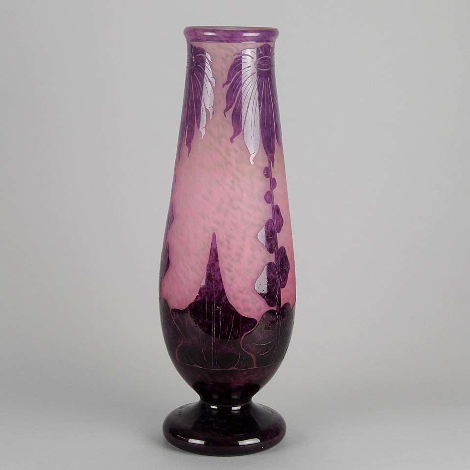 Art Deco Cameo Glass Vase "Dahlia" Vase by Le Verre Francais