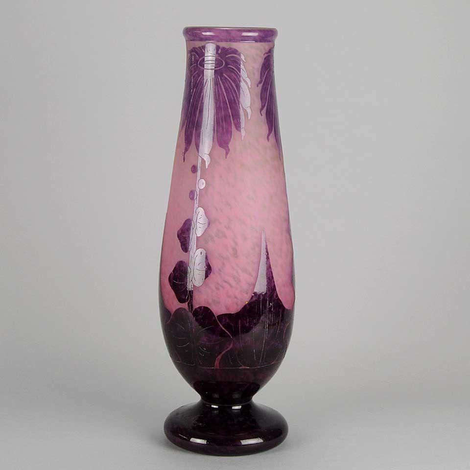 Art Deco Cameo Glass Vase "Dahlia" Vase by Le Verre Francais