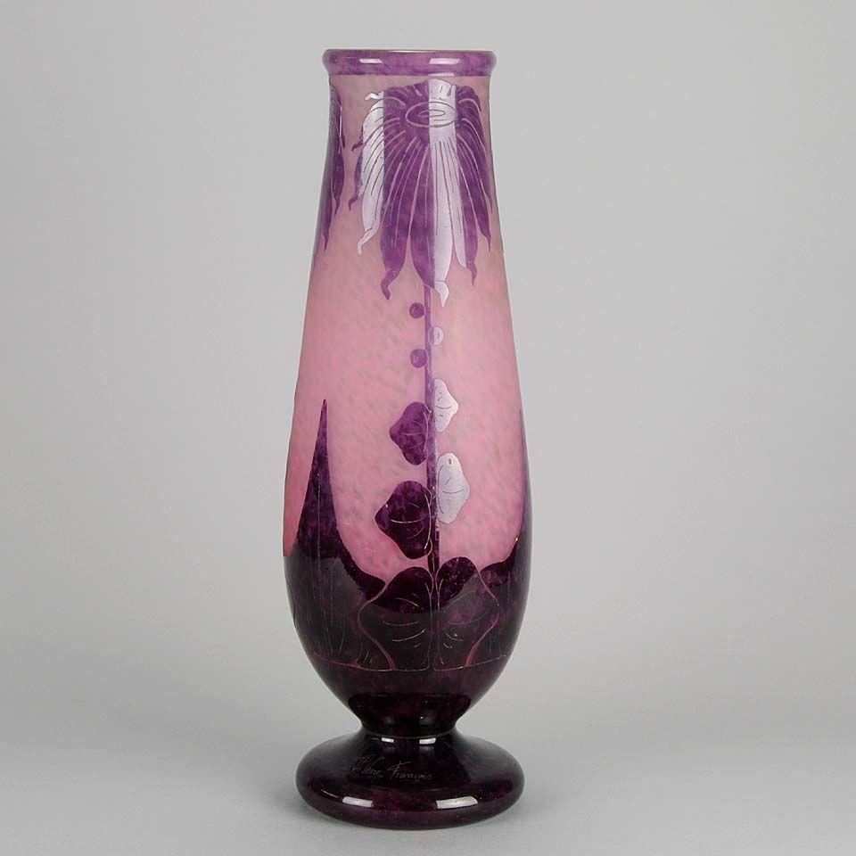 Art Deco Cameo Glass Vase "Dahlia" Vase by Le Verre Francais