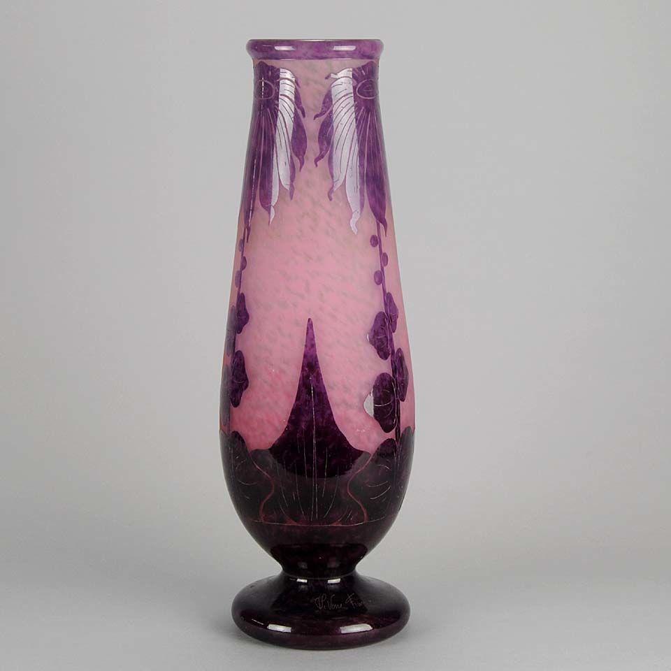 Art Deco Cameo Glass Vase "Dahlia" Vase by Le Verre Francais