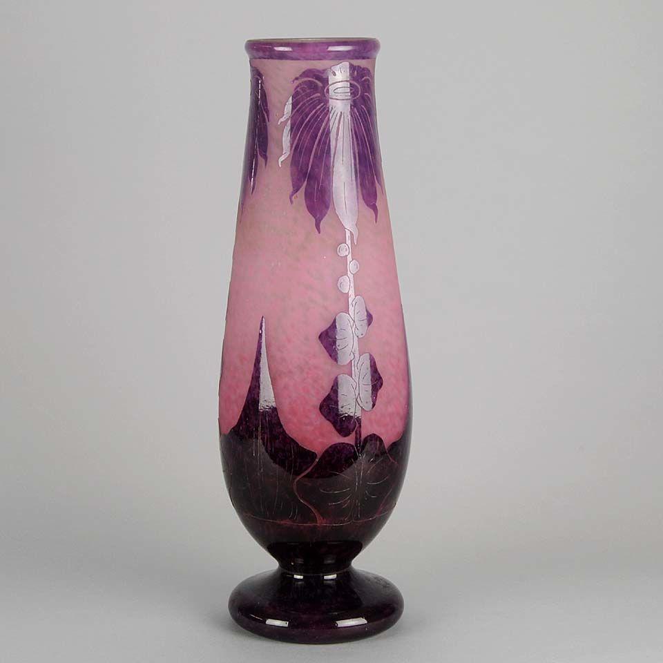 Art Deco Cameo Glass Vase "Dahlia" Vase by Le Verre Francais