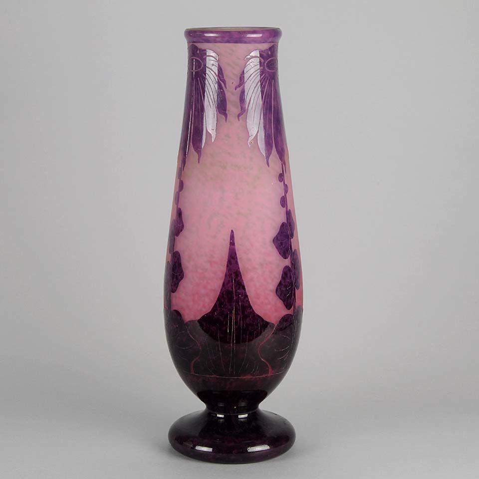 Art Deco Cameo Glass Vase "Dahlia" Vase by Le Verre Francais