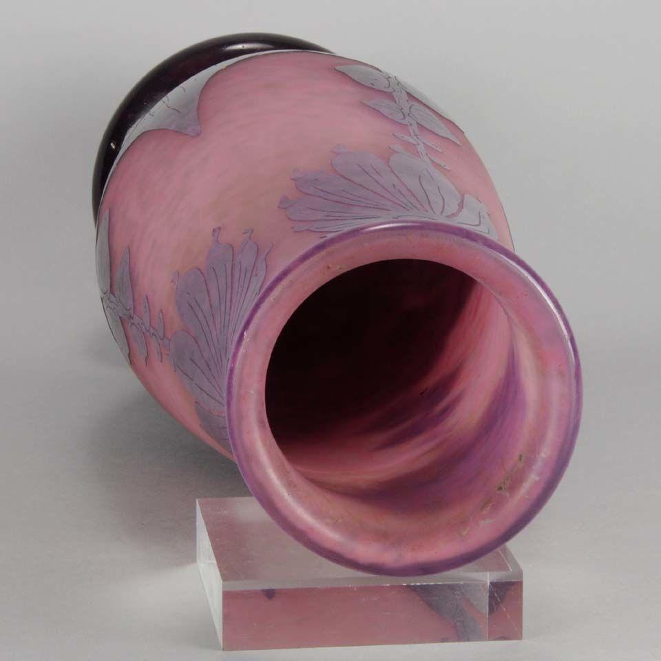 Art Deco Cameo Glass Vase "Dahlia" Vase by Le Verre Francais