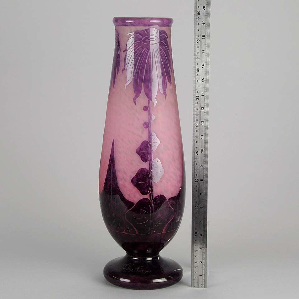 Art Deco Cameo Glass Vase "Dahlia" Vase by Le Verre Francais