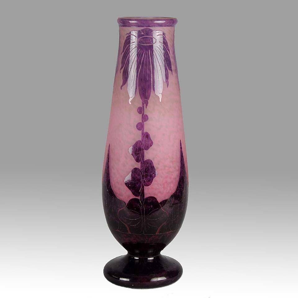 Art Deco Cameo Glass Vase "Dahlia" Vase by Le Verre Francais