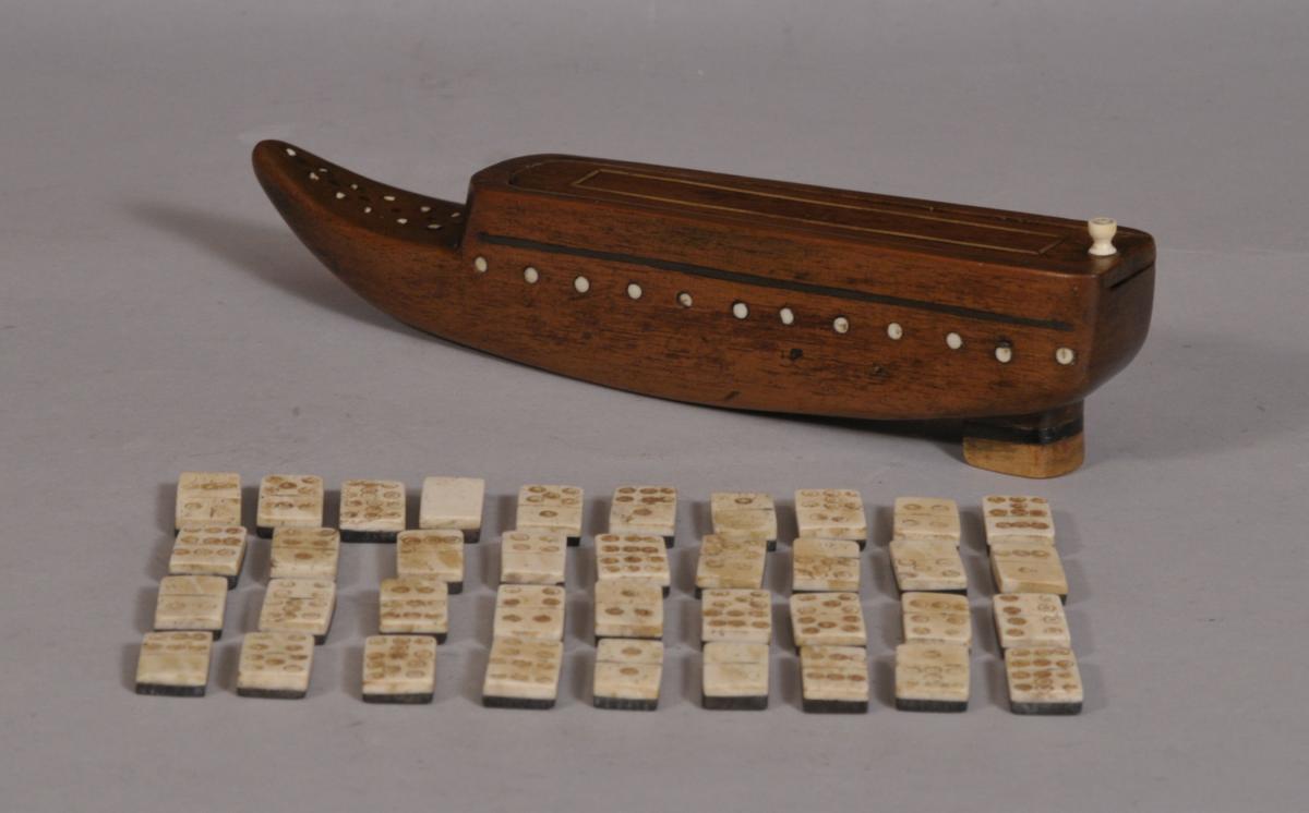 S/3347 Antique Treen 19th Century Mahogany Shoe Games Box