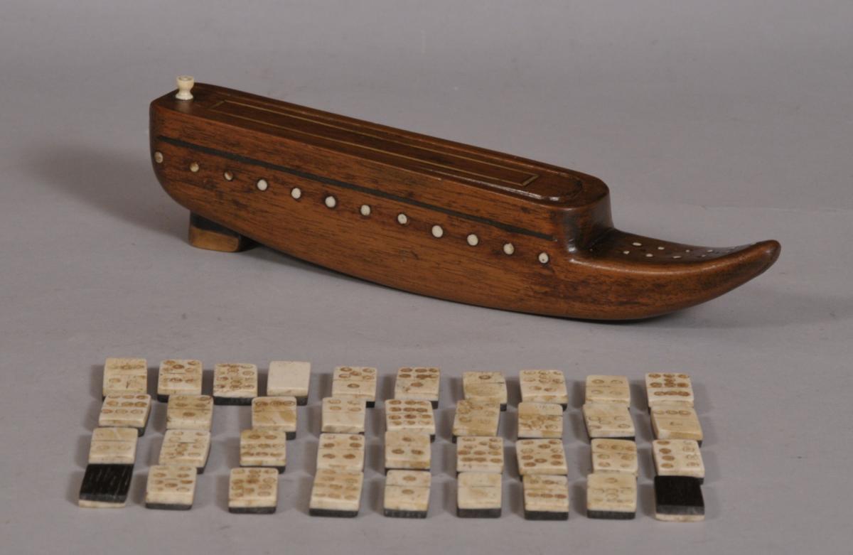 S/3347 Antique Treen 19th Century Mahogany Shoe Games Box