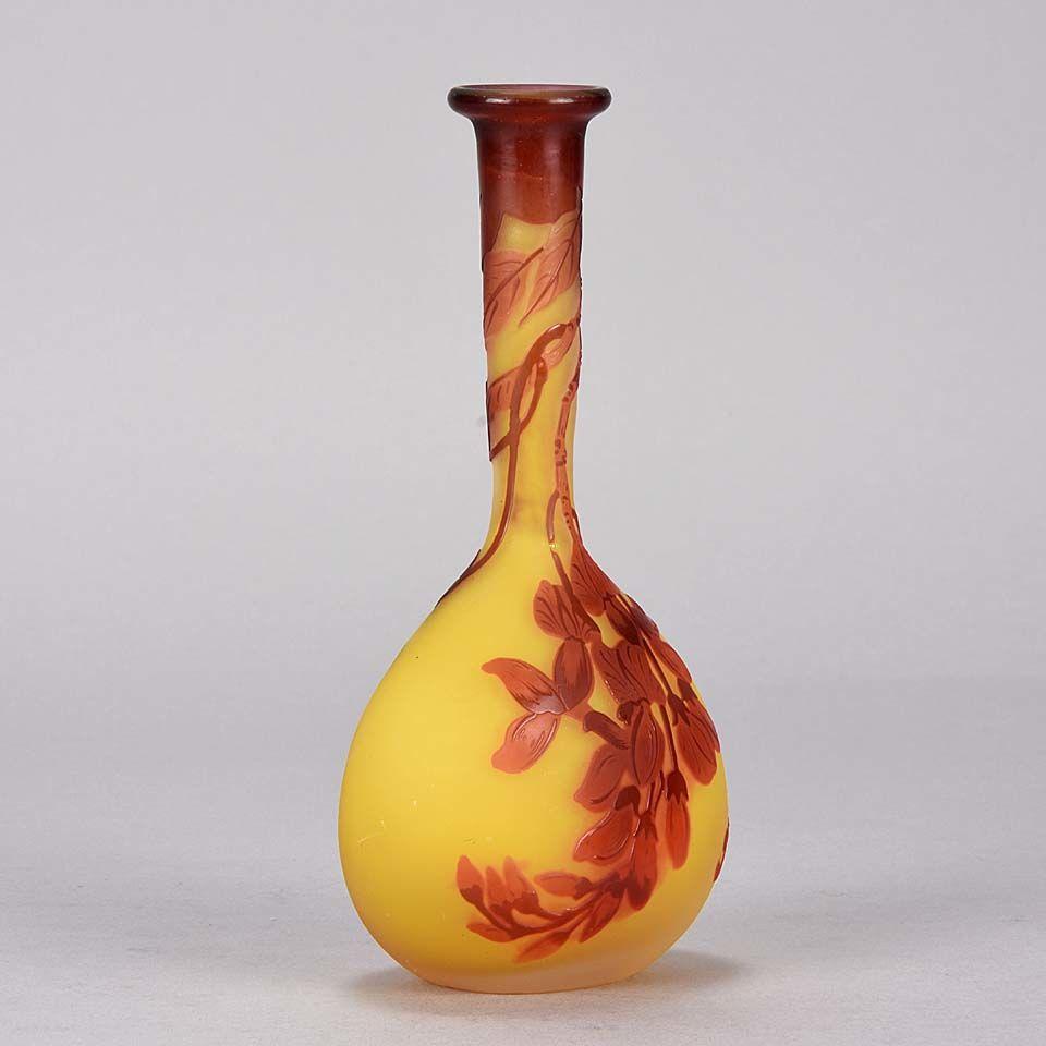 Art Nouveau French Cameo Glass Banjo Vase by Emile Gallé