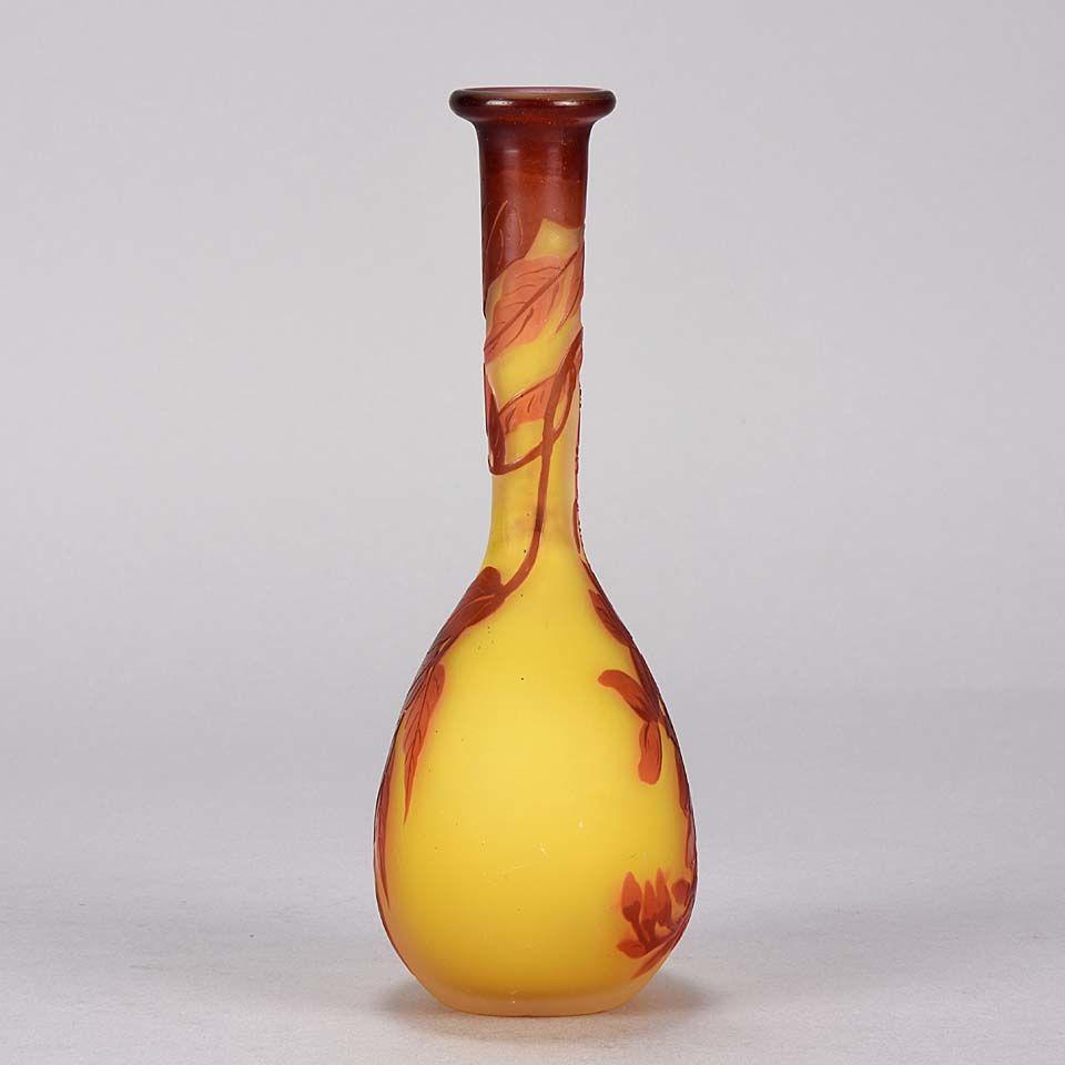 Art Nouveau French Cameo Glass Banjo Vase by Emile Gallé